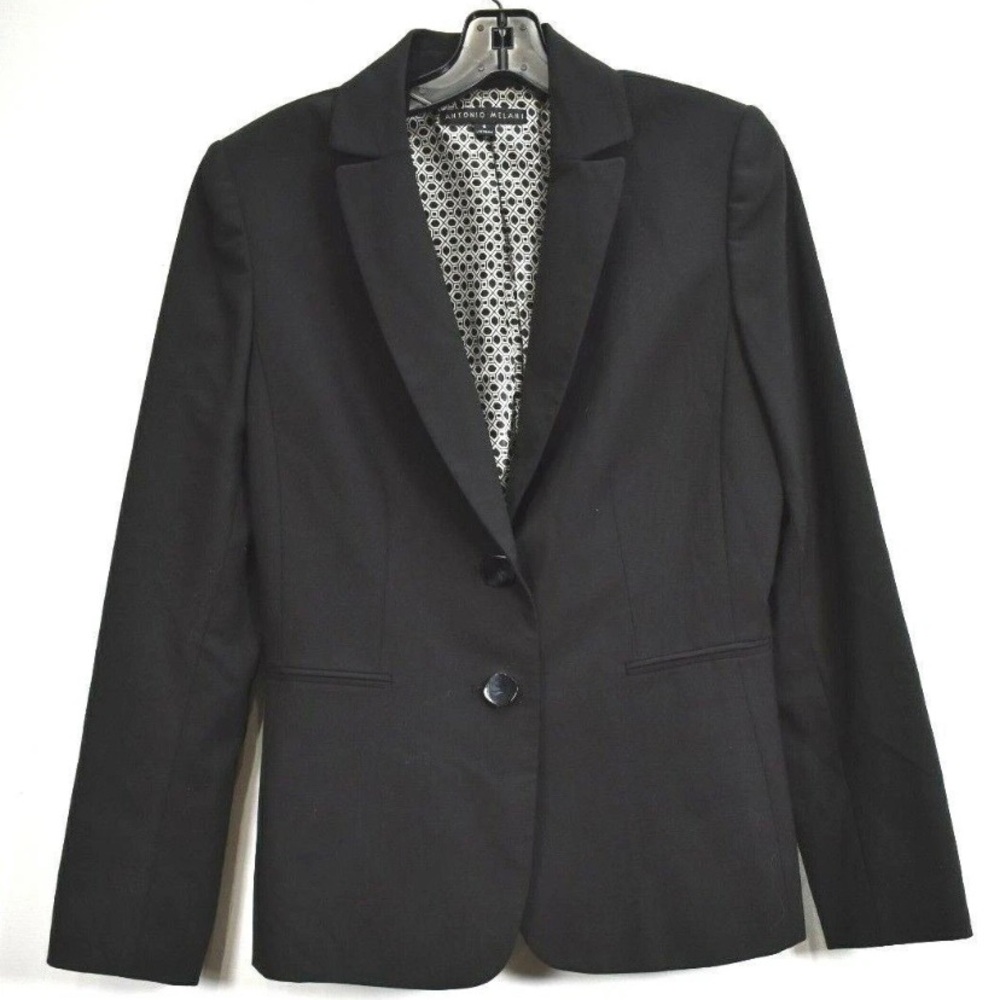 Antonio Melani Womens Black Long Sleeve Notch Lapel 2 Button Stretch Blazer 6